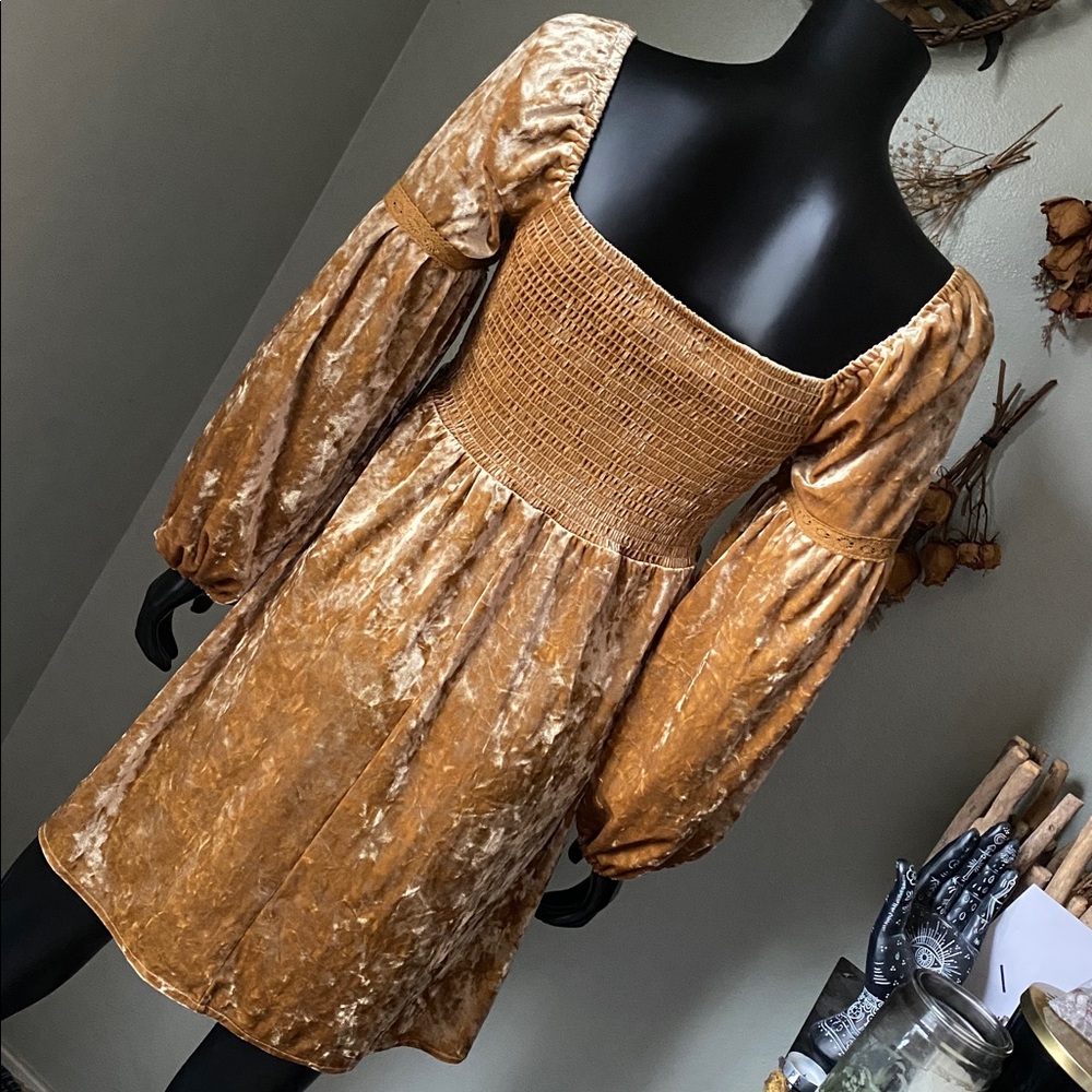 Luxurious Rich Crushed Velvet Dress in Gold - Picture 8 of 13